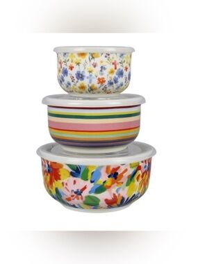 Religious Table Blessing Round Ceramic Nesting Storage Bowls With Lids-Set Of 3